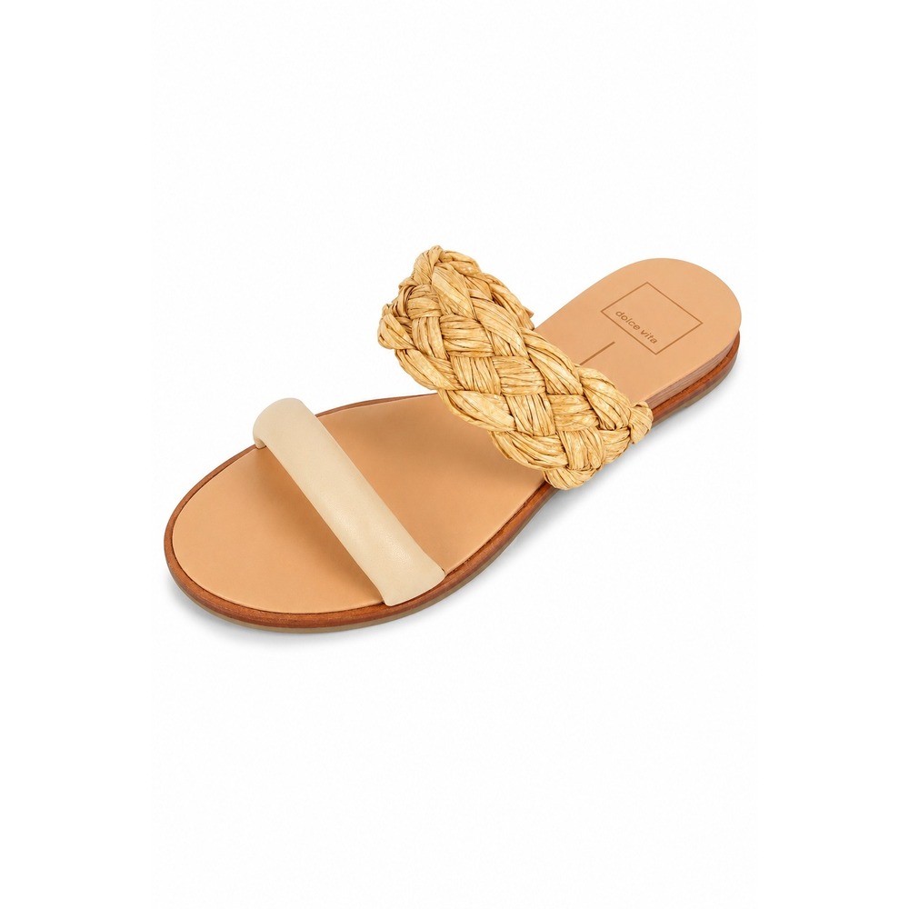 Dolce Vita Braided Raffia Straps Slide Sandals  Women 8.5 Tan Boho Chic‎ NEW